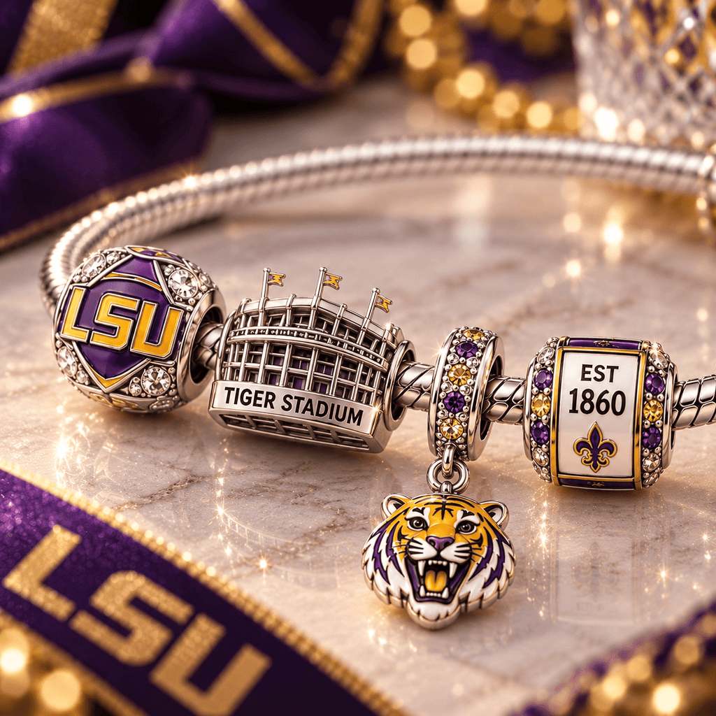 LSU Silver Charm Bracelet Set VTH