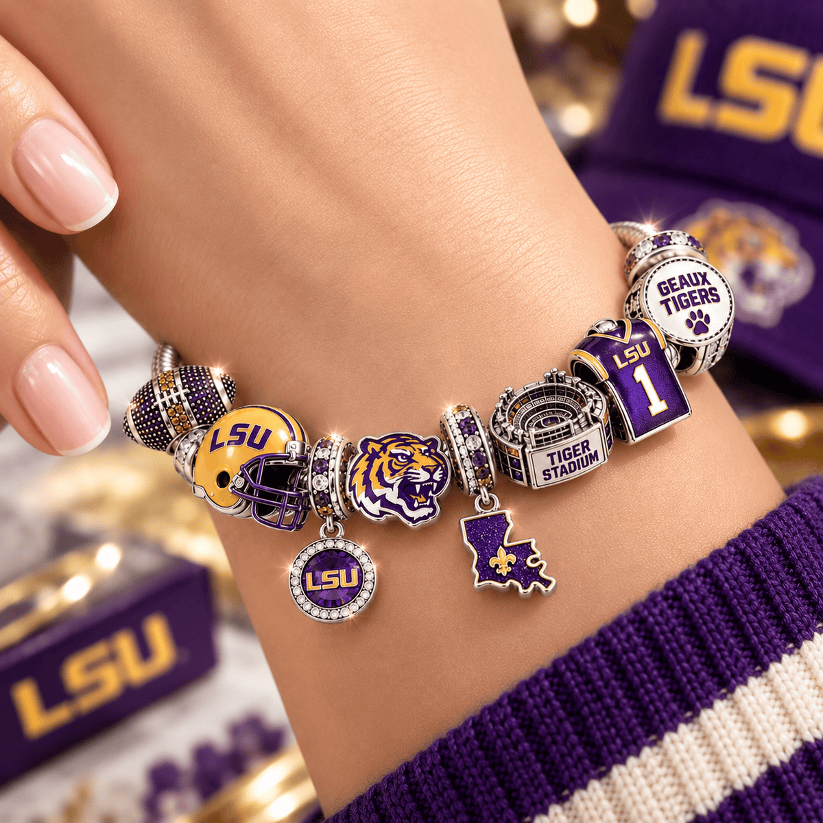LSU Silver Charm Bracelet Set BMD