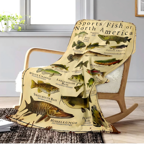 1pc Throw Sports fish Pattern Flannel Blanket for Couch Bed Sofa Cozy Comfy Warm blankets Festival Gifts Family Decor all season