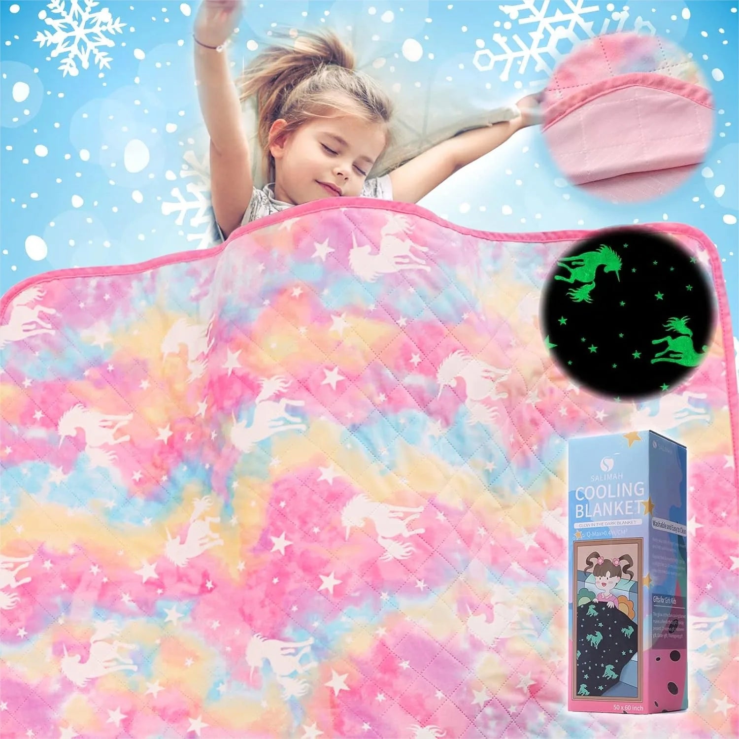 Cooling Blanket for Hot Sleepers, Glow in The Dark Unicorn Blanket with Arc-Chill Fiber, Soft Breathable Throw for Kids 1-10